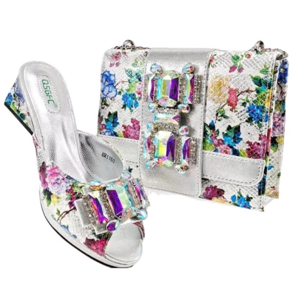 Crystal Floral Matching Bag & Shoe Set