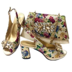 Ivory Floral Crystal Matching Bag & Shoe Set