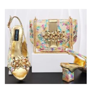Champagne Mosaic Crystal Matching Bag & Shoe Set