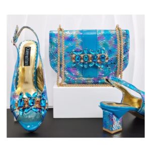 Aqua Mosaic Crystal Matching Bag & Shoe Set
