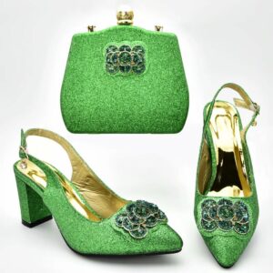Emerald Glitter Floral Matching Bag & Shoe Set