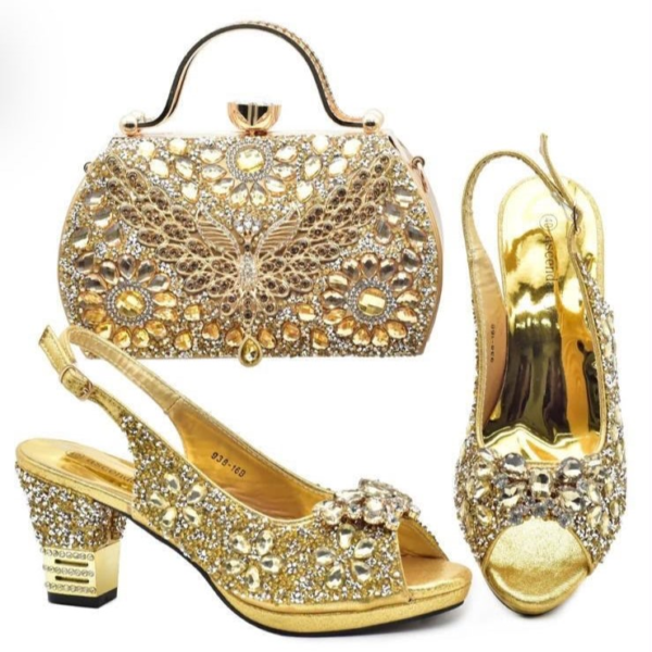 Golden Crystal Filigree Matching Bag & Shoe Set II