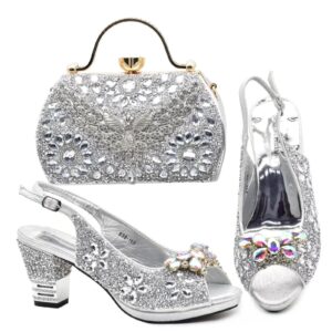 Silver Butterfly Crystal Matching Bag & Shoe Set