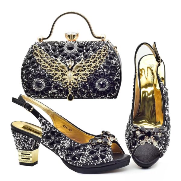 Midnight Butterfly Crystal Matching Bag & Shoe Set