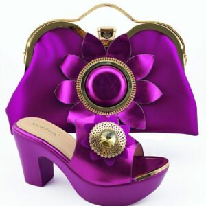 Royal Purple Satin Flower Matching Bag & Shoe Set