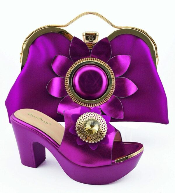 Royal Purple Satin Flower Matching Bag & Shoe Set
