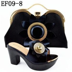 Midnight Satin Flower Matching Bag & Shoe Set
