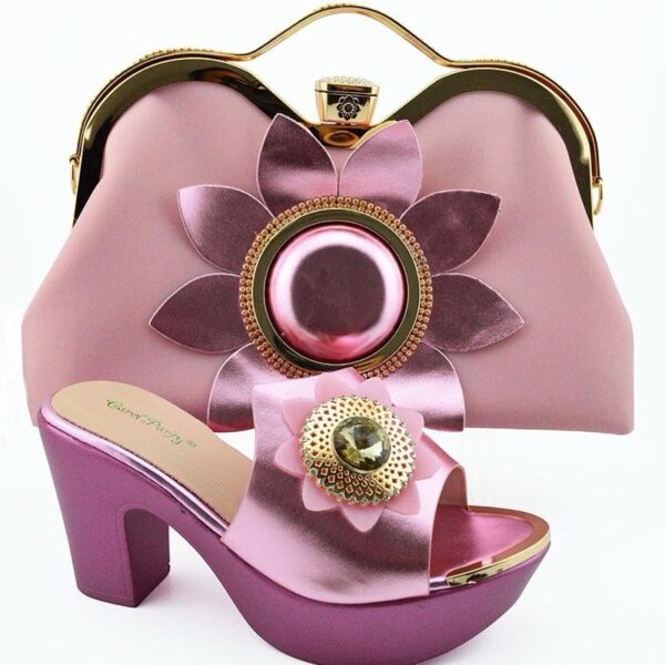 Blush Satin Flower Matching Bag & Shoe Set