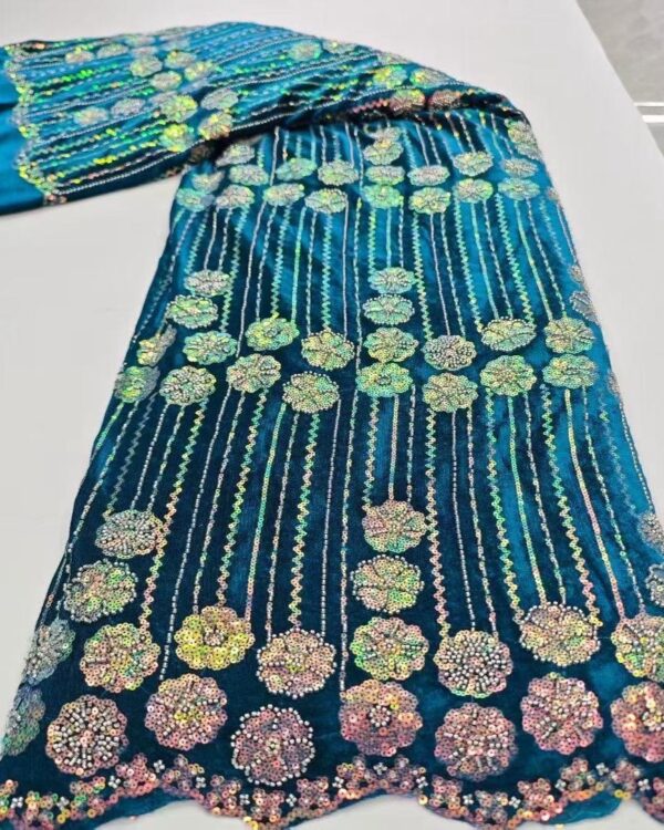 Teal Aurora Cascade Velvet Lace