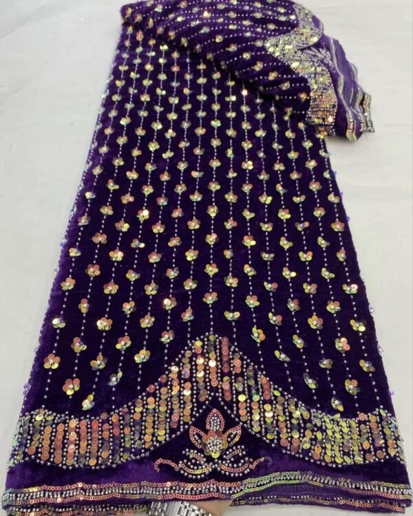 Royal Plum Jeweled Cascade Velvet Lace