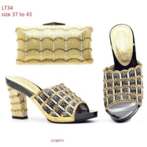 Champagne Grid Crystal Matching Bag & Shoe Set