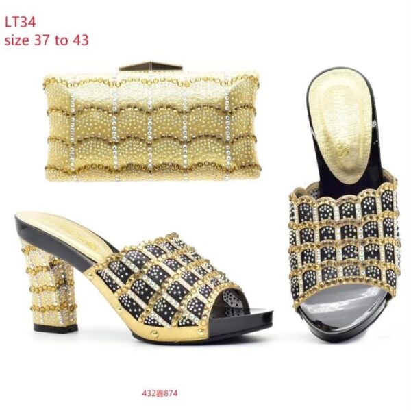 Champagne Grid Crystal Matching Bag & Shoe Set