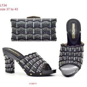 Midnight Grid Crystal Matching Bag & Shoe Set