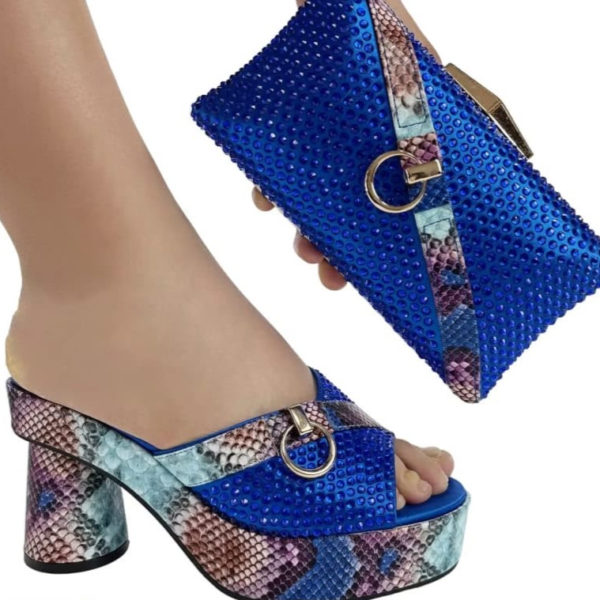 Royal Blue Python Crystal Matching Bag & Shoe Set