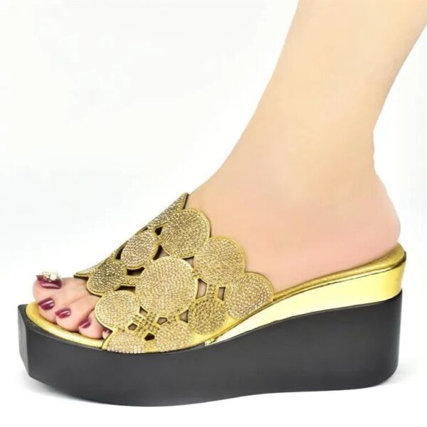 Golden Floral Cutout Wedge Slide