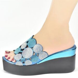 Aqua Crystal Circle Wedge Slide