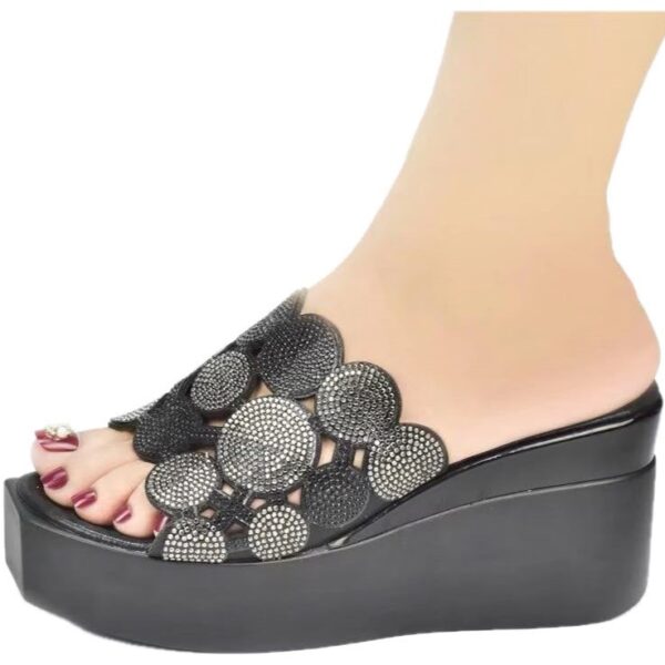Midnight Crystal Circle Wedge Slide