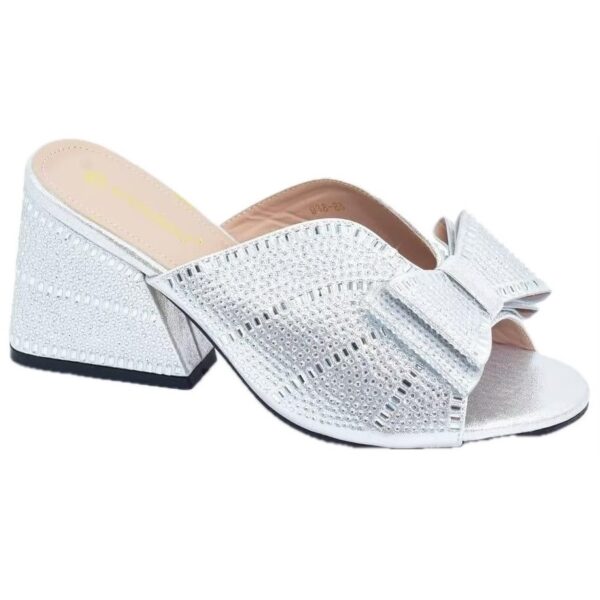Silver Bow Crystal Block-Heel Mule