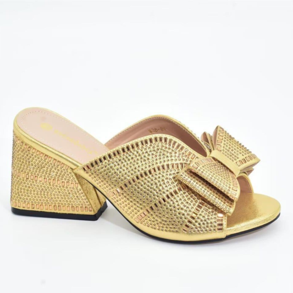 Gold Bow Crystal Block-Heel Mule