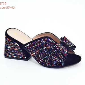 Midnight Confetti Bow Block-Heel Mule