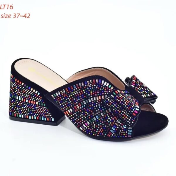 Midnight Confetti Bow Block-Heel Mule