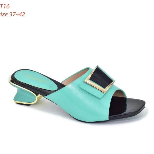 Aqua Geo-Buckle Sculpted-Heel Mule