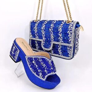 Royal Blue Sequin Bow Matching Bag & Shoe Set