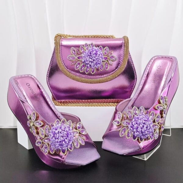 Lavender Floral Crystal Matching Bag & Shoe Set