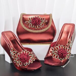 Ruby Red Floral Crystal Matching Bag & Shoe Set